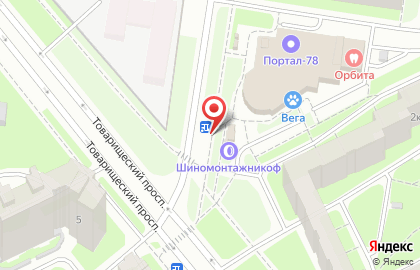 Стационарная и выездная шиномонтажная служба Shinokoff на проспекте Большевиков на карте
