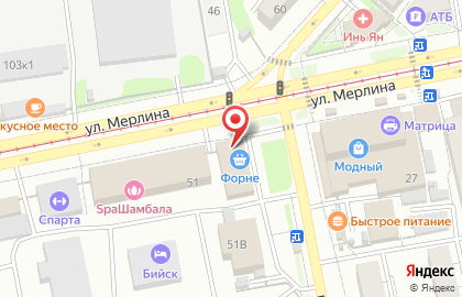 Продовольственный магазин Любимый на улице Петра Мерлина на карте