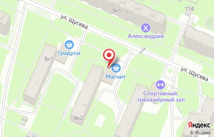 Супермаркет Магнит на улице Щусева Академика на карте