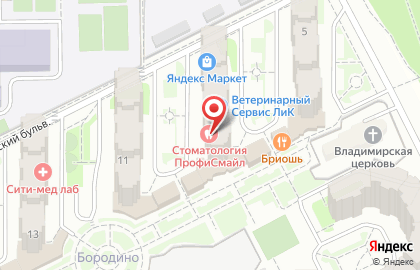 Стоматология ПрофиСмайл на Бородинском бульваре на карте