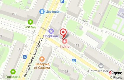 Медицинская компания Инвитро на метро Выборгская на карте