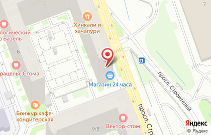 Продовольственный магазин на проспекте Строителей на карте