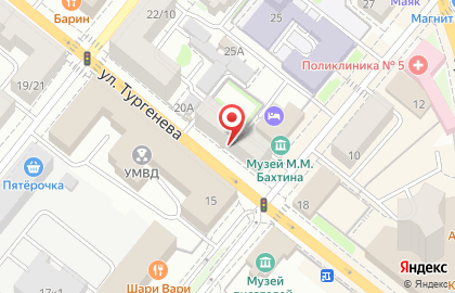 Магазин Мир тканей на улице Тургенева на карте