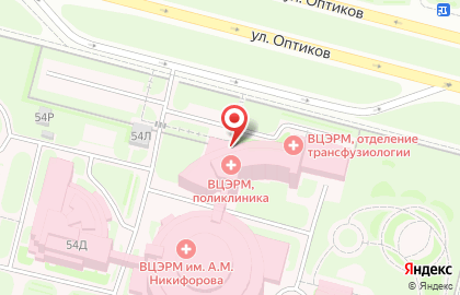 Клиника №2 ФГБУ ВЦЭРМ  им. А.М.Никифорова МЧС России на улице Оптиков на карте