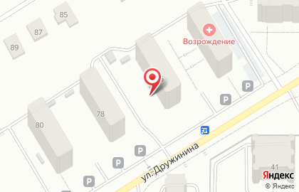 Гений на улице Дружинина на карте