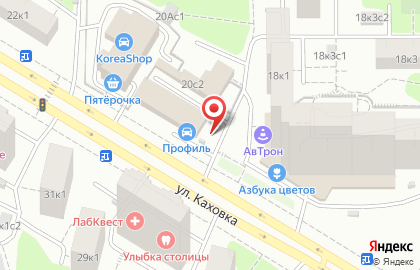 Киоск по продаже печатной продукции, район Черёмушки на улице Каховка на карте