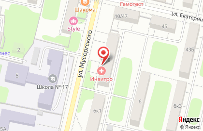 Медицинская компания Инвитро на улице Мусоргского на карте
