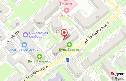 Золотой квадрат на улице Твардовского на карте