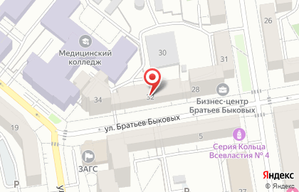 Общежитие, УрГУПС на улице Братьев Быковых на карте