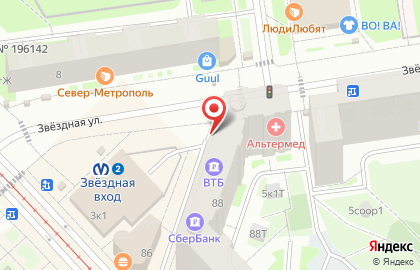 Банк ВТБ на метро Звёздная на карте
