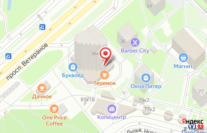 Ресторан домашней кухни Теремок на проспекте Ветеранов на карте