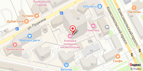Клиника лазерной косметологии на улице Пушкина на карте