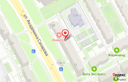 Медицинская лаборатория Инвитро на улице Академика Сахарова на карте
