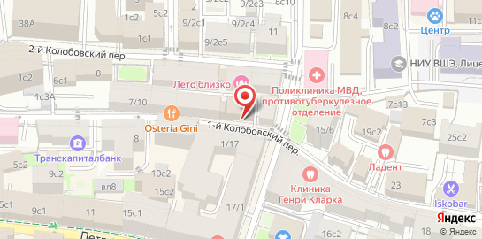 Ветеринарный центр Любимчик в 1-м Колобовском переулке на карте