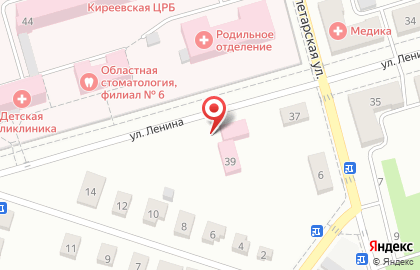 Территориальный центр медицины катастроф, скорой и неотложной медицинской помощи на улице Ленина в Киреевске на карте