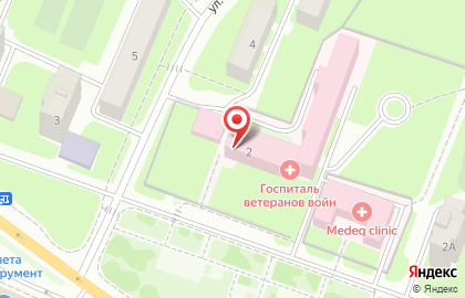 Клинический госпиталь ветеранов войн в Великом Новгороде на карте