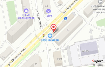 Фирменный магазин мясной продукции Мясной двор на улице Лермонтова на карте