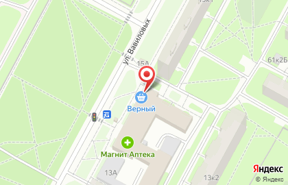 Супермаркет Верный на улице Вавиловых на карте