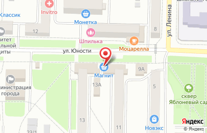 Супермаркет Магнит на улице Юности на карте