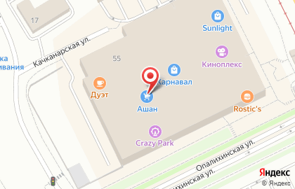 Гипермаркет Ашан в Верх-Исетском районе на карте