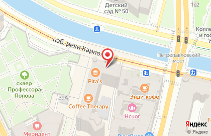 Кафе Pita's на набережной реки Карповки на карте