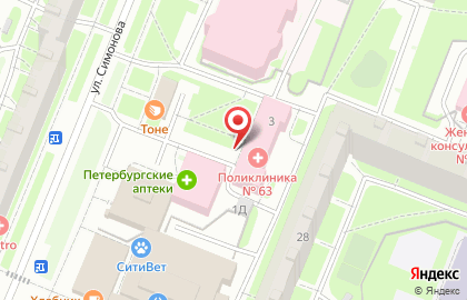 Киоск по ремонту обуви, Выборгский район на улице Симонова на карте