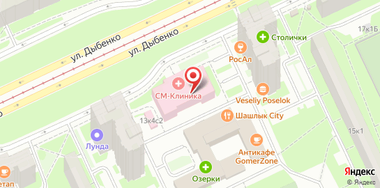 Медицинский центр СМ-Клиника на станции метро Улица Дыбенко на карте