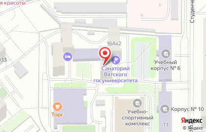 Общежитие ВятГУ на улице Ломоносова на карте