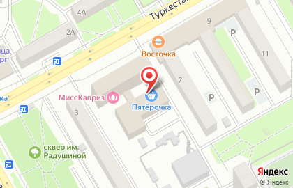 Супермаркет Пятёрочка на Туркестанской улице на карте