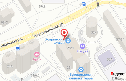 Киоск по продаже фруктов и овощей, район Ховрино на Фестивальной улице на карте