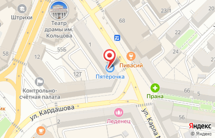 Супермаркет Пятёрочка в Центральном районе на карте