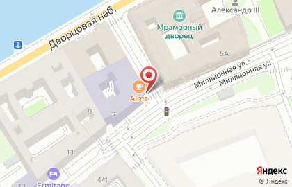 СПбГУКИ, Санкт-Петербургский государственный университет культуры и искусств на Миллионной улице на карте
