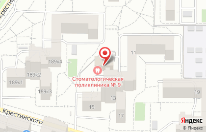Стоматологическая поликлиника №9 на улице Крестинского на карте