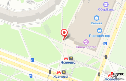 Киоск по продаже хлебобулочных изделий, район Ясенево на Новоясеневском проспекте на карте