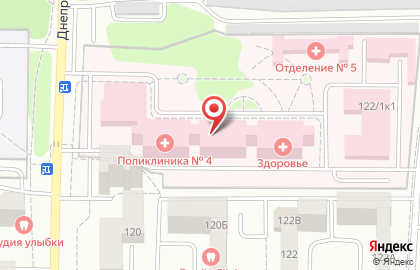 Городская поликлиника №4 в Днепровском переулке на карте