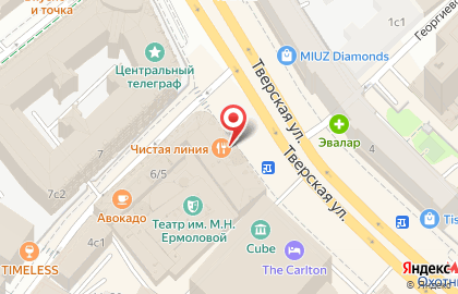 Кафе Чистая Линия на Тверской улице на карте