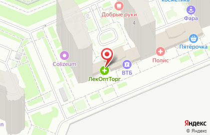 Аптека ЛекОптТорг на метро Парнас на карте