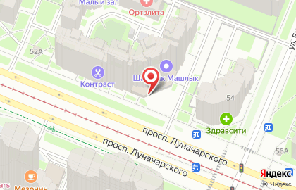 Супермаркет Пятёрочка на проспекте Луначарского, 52 к 1 на карте
