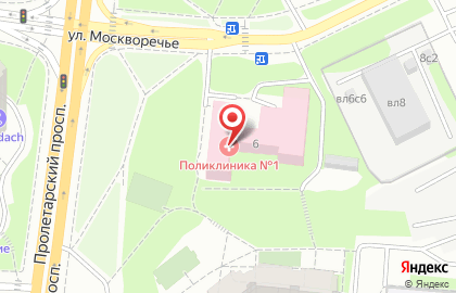 Клиническая больница Поликлиника №1 №85 на улице Москворечье, 6 на карте