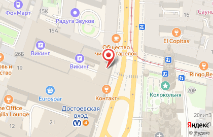 Салон связи МегаФон на метро Достоевская на карте