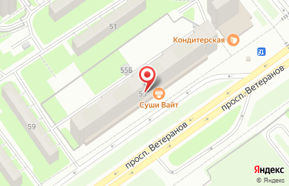 Кафе Суши White на проспекте Ветеранов на карте