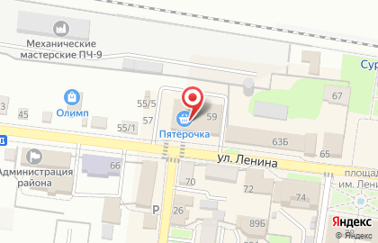 Супермаркет Пятёрочка на улице Ленина на карте