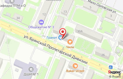 Продовольственный магазин и супермаркет Гранат на улице Брянской Пролетарской Дивизии на карте