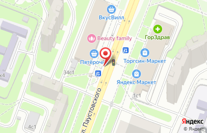 Киоск по продаже печатной продукции, район Ясенево на улице Паустовского на карте