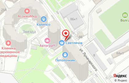 Супермаркет Светлячок на улице Луначарского на карте