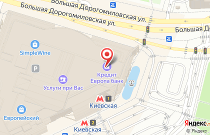 Банкомат Кредит Европа банк на площади Киевского Вокзала на карте
