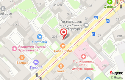 Ресторан быстрого питания Bros Burritos в Петроградском районе на карте