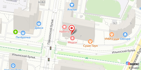 Клиника МЕДСИ на Ильинском бульваре на карте