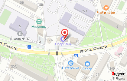 СберБанк России на проспекте Юности на карте