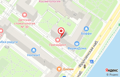 Стоматология ПрезиДент на Фрунзенской набережной на карте